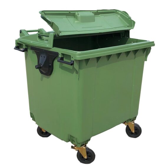 Prügikast 1100 l roheline pooleks avaneva kaanega