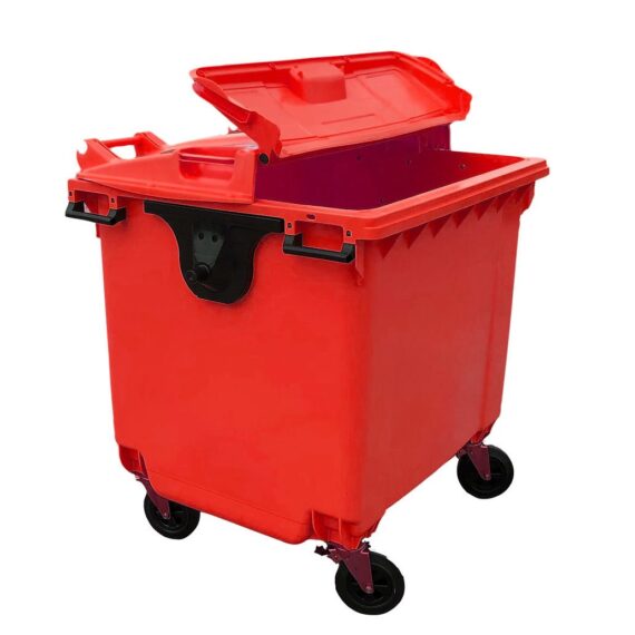 Prügikast 1100 l punane pooleks avaneva kaanega